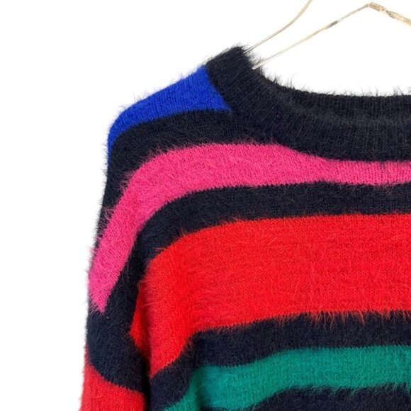 A New Day | Red Black Blue Stripe Eyelash Sweater Size Medium - Picture 4 of 8